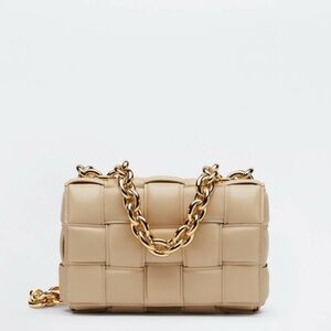 Brand New,Perfect Condition- Bottega Venetta Beige Crossbody Bag with Gold Chain